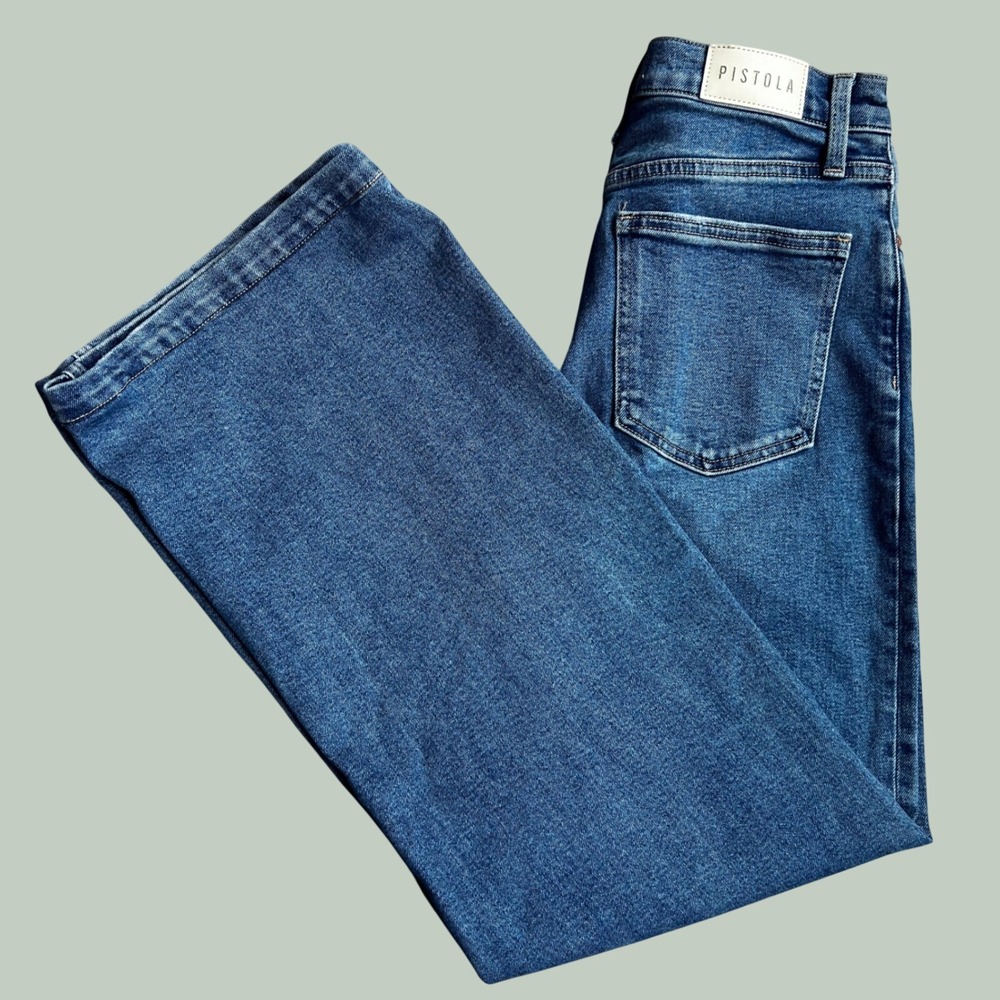Pistola Wide Leg Jeans Womens 25 Blue High Rise Denim Cotton Stretch P000160